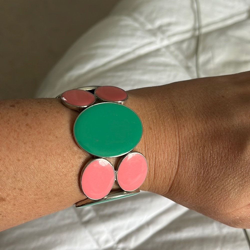 Charming Charlie pink& green silver stretch mod bracelet
